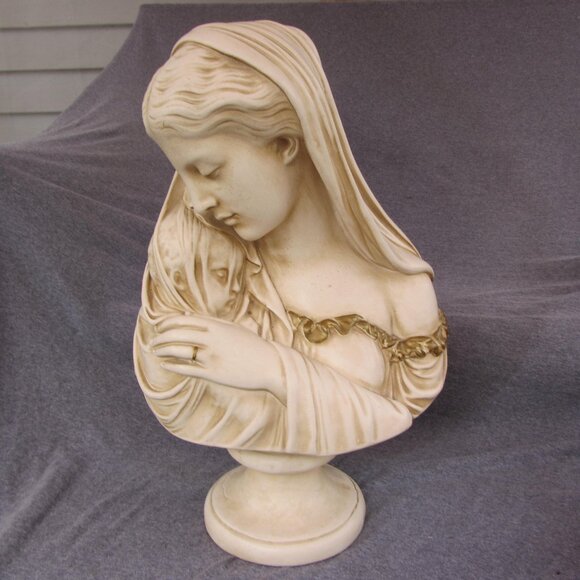 Rafaelle Monti 1871 "The Mother" Chalkware Bust Mary & Jesus repro (w2122)